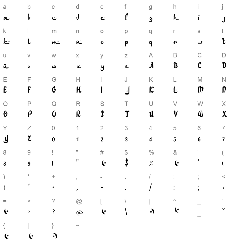 ArabDances Regular Character Map
