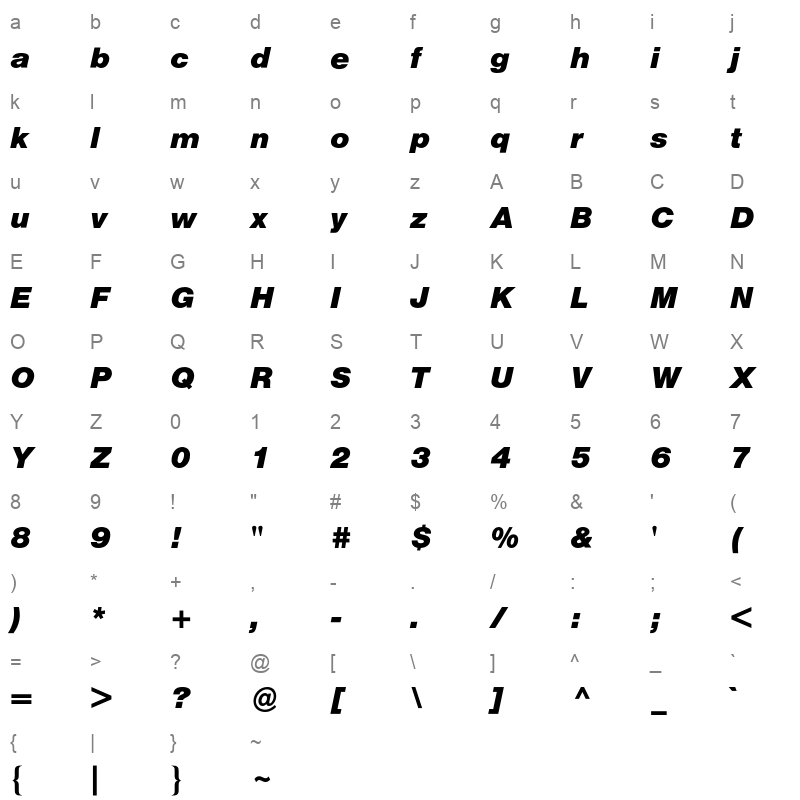 Helvetica BQ Regular Character Map