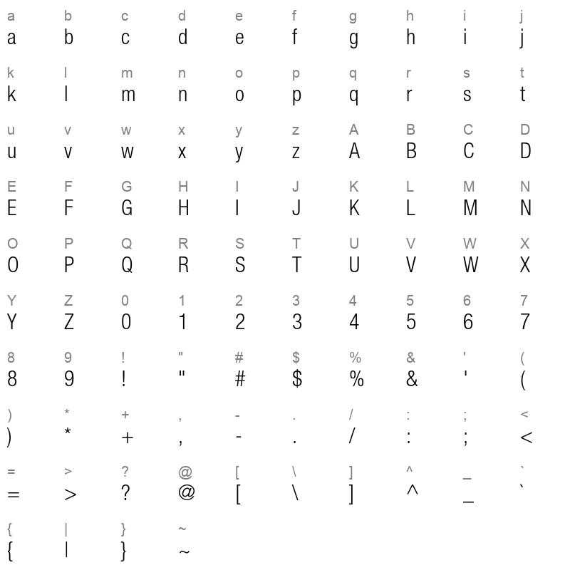 Helvetica Neue LT Std 47 Light Condensed Character Map