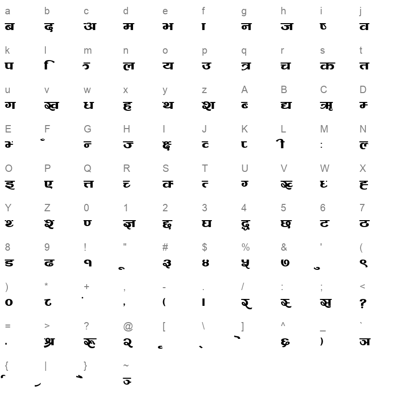001 Arap Graphic Regular Character Map