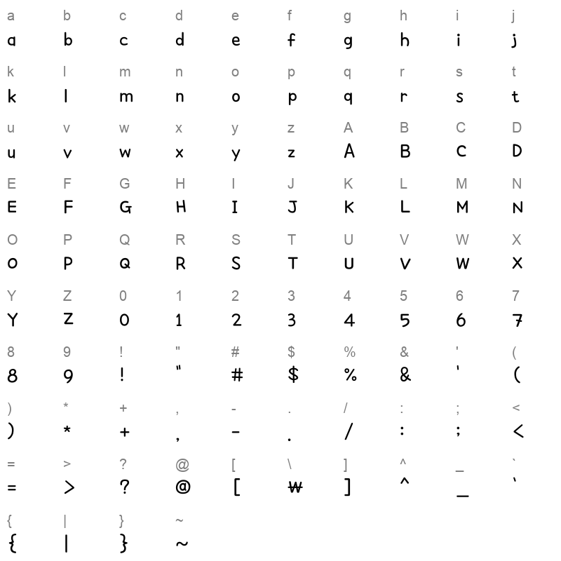 1Hoon Deepyellow Regular Character Map