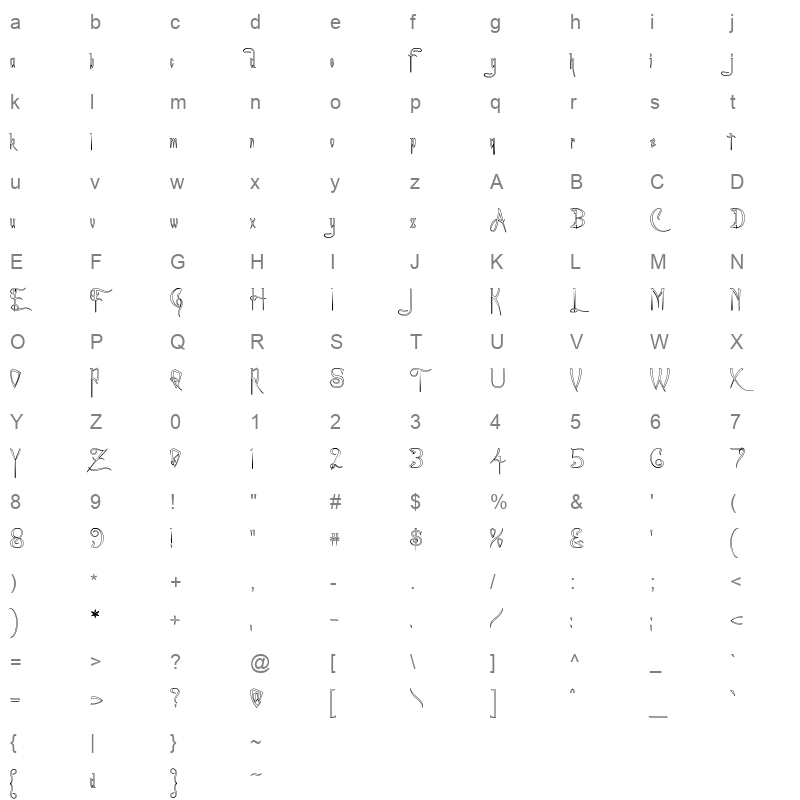 a charming font outline Character Map