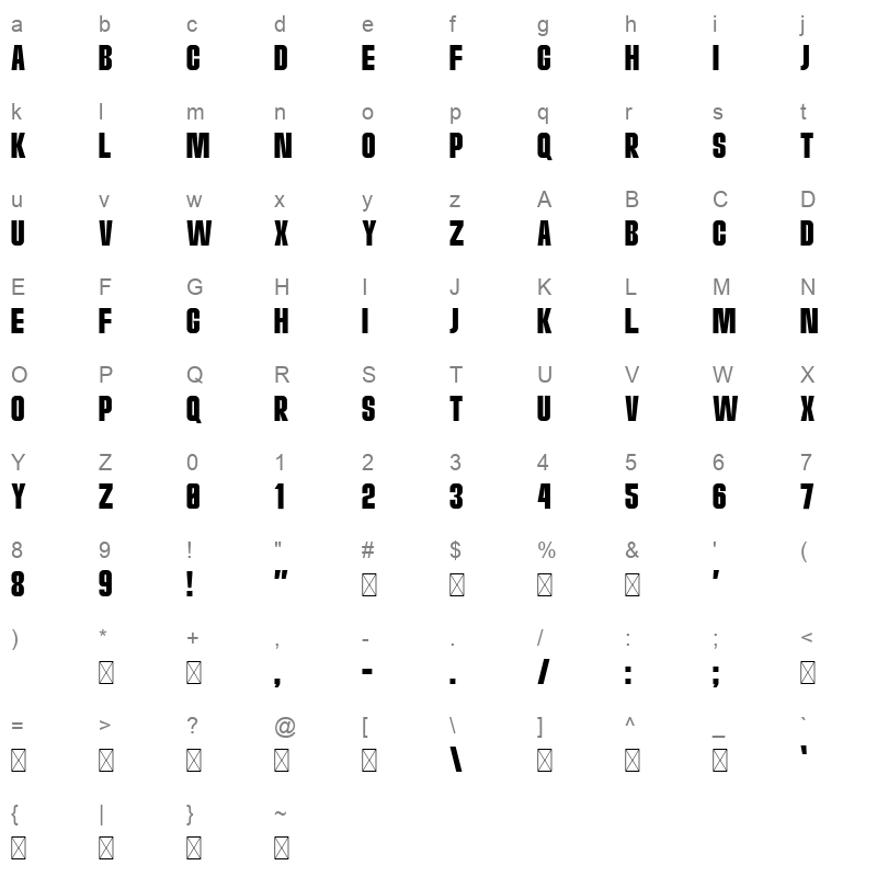 abominable condensed Character Map