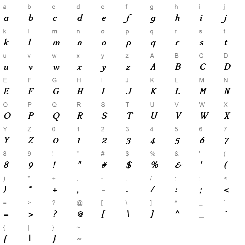 accanthis adf std no 2 bolditalic Character Map