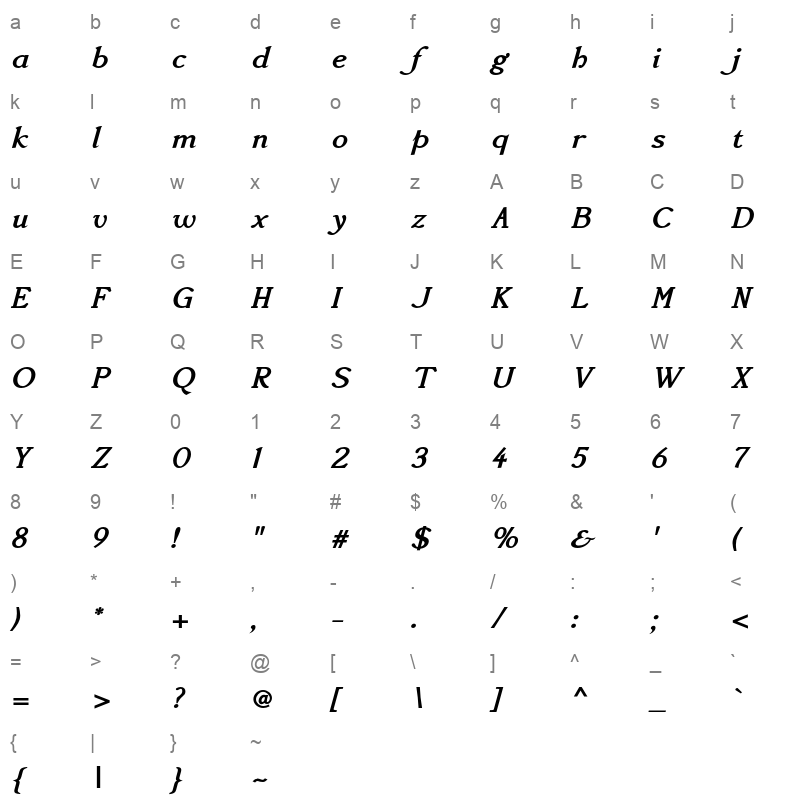 accanthis adf std no 3 bolditalic Character Map