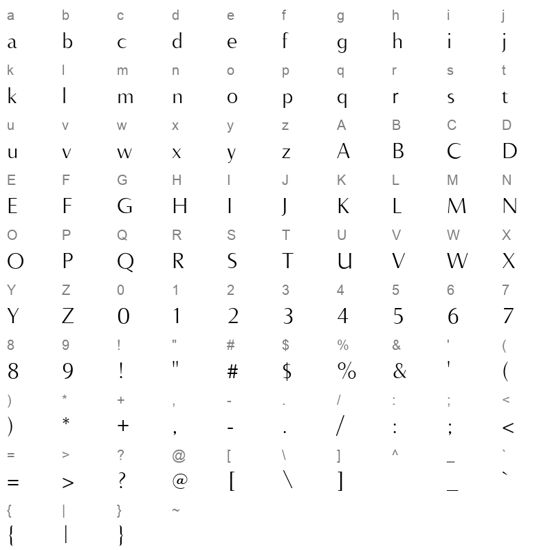 accentgraphiclight regular Character Map