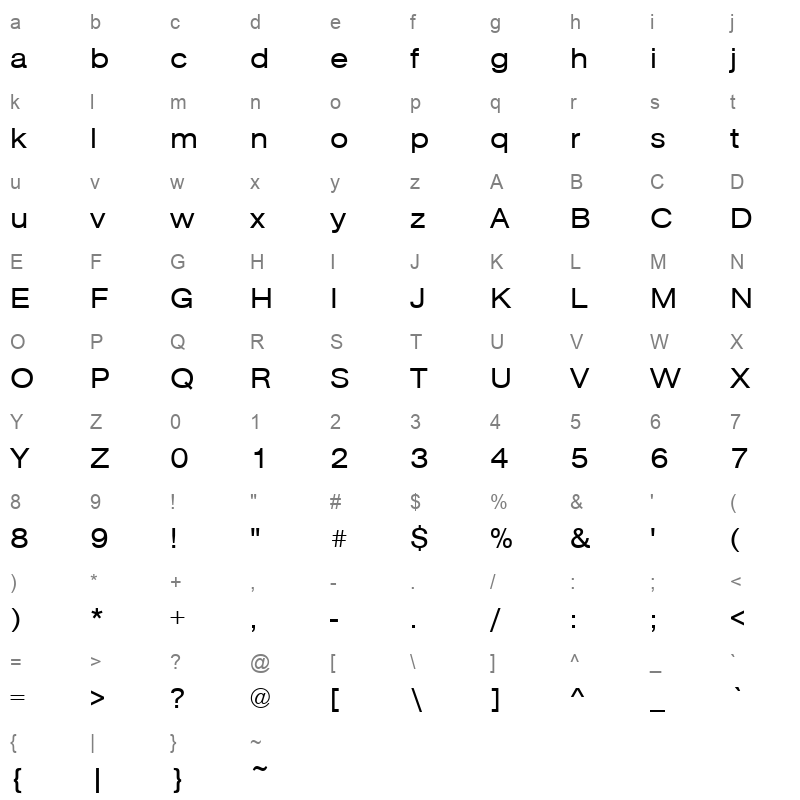 accidalia buc text extended Character Map