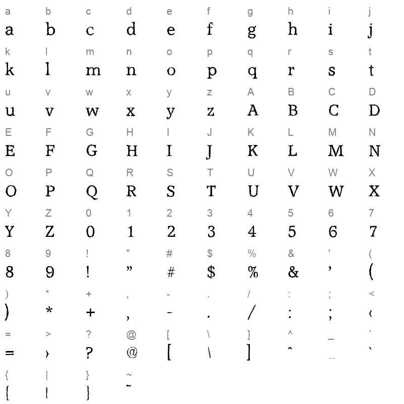 accolade antique regular Character Map