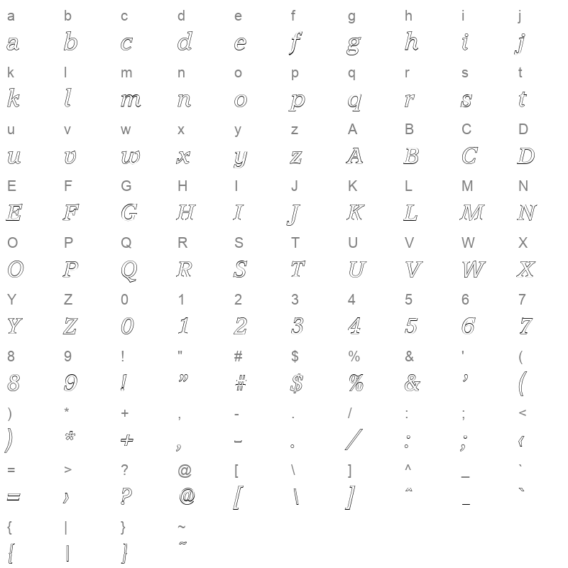 accolade outline italic Character Map