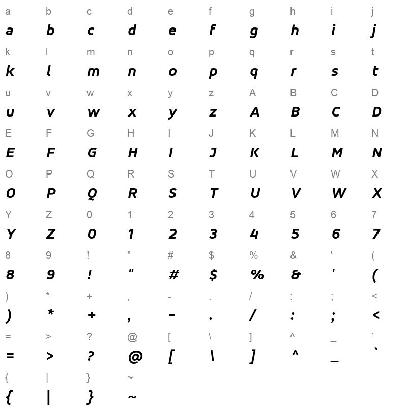 accord alternate extra bold italic Character Map