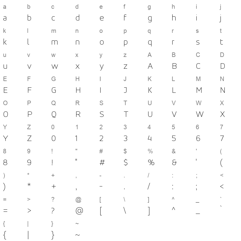 accord alternate thin Character Map