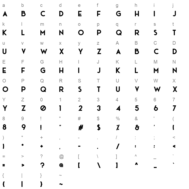 ace sans black Character Map