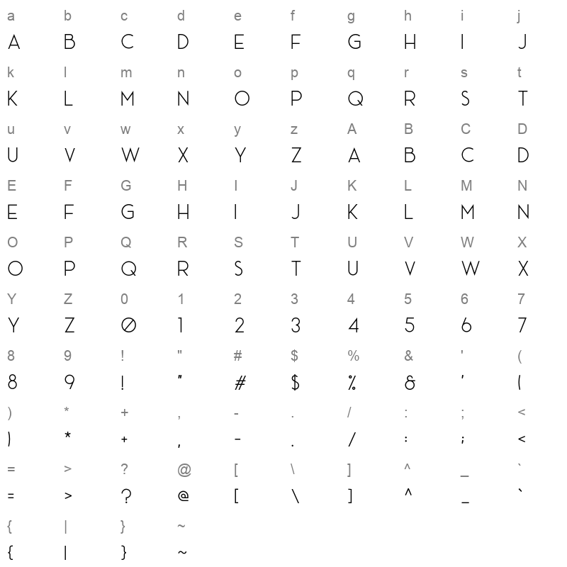 ace sans demo Character Map