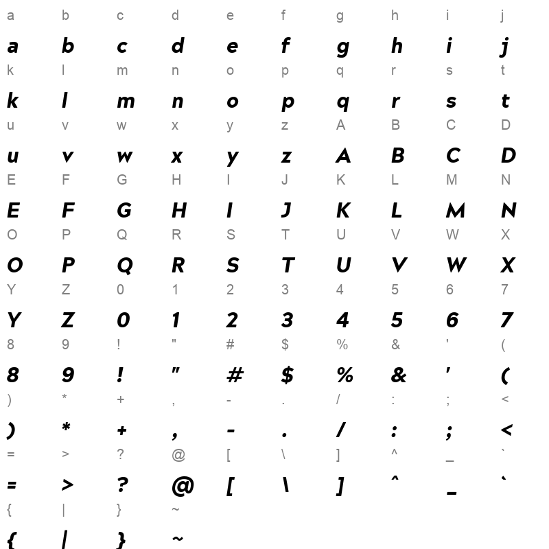 acherus grotesque black italic Character Map