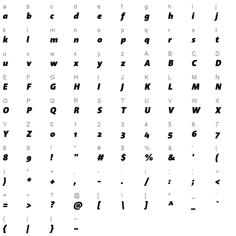 acorde black italic Character Map