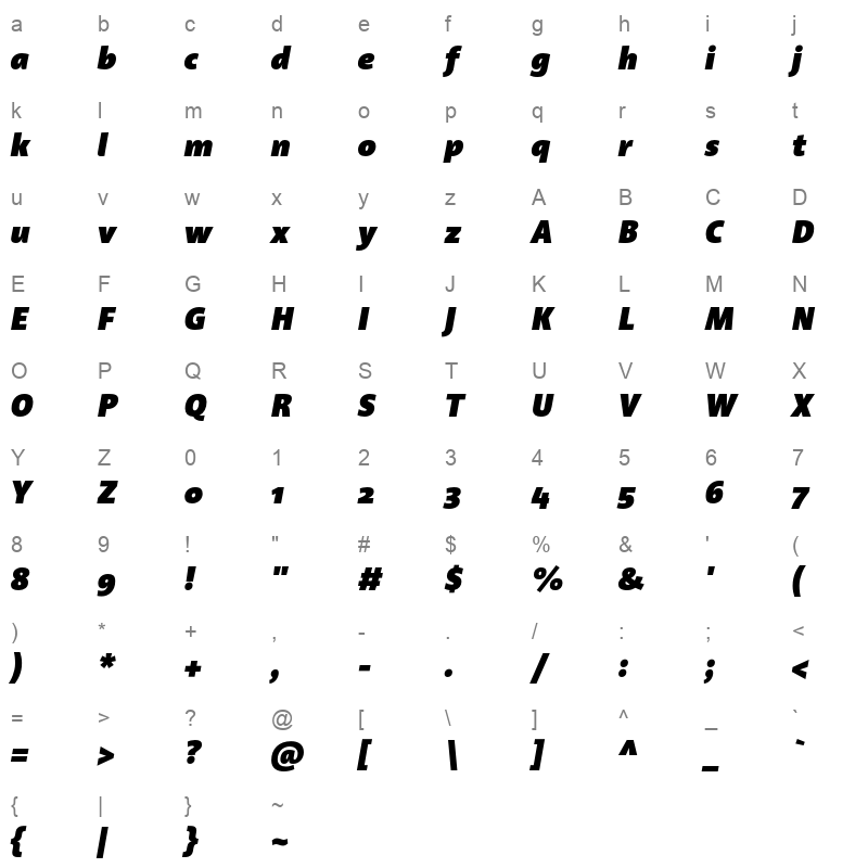 acorde extra black italic Character Map