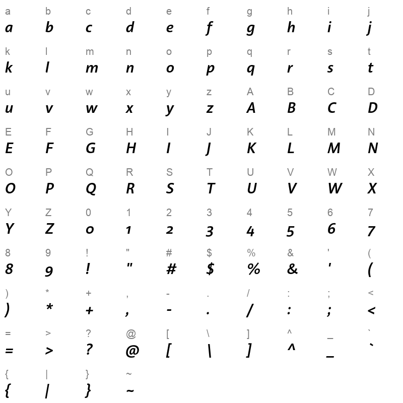acorde semi bold italic Character Map
