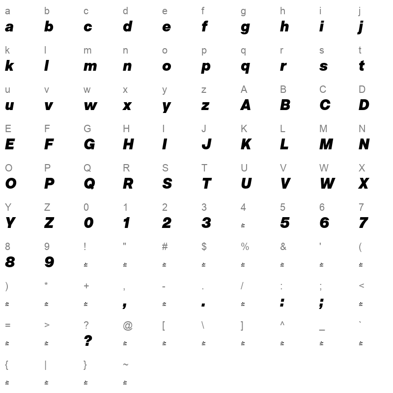 acronym black italic Character Map