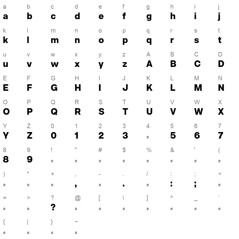 acronym extrabold Character Map