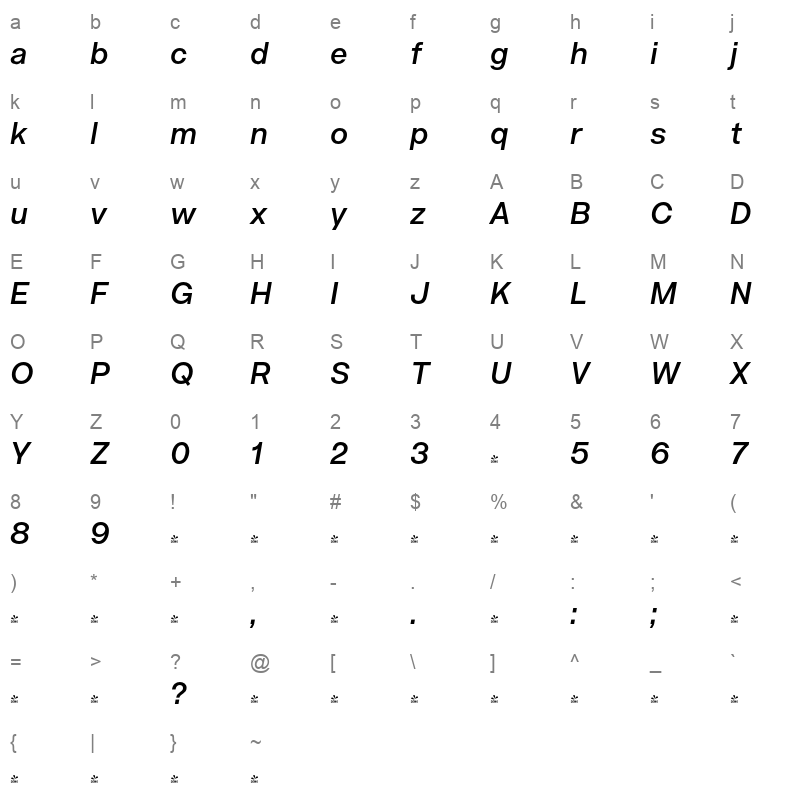 acronym semibold italic Character Map