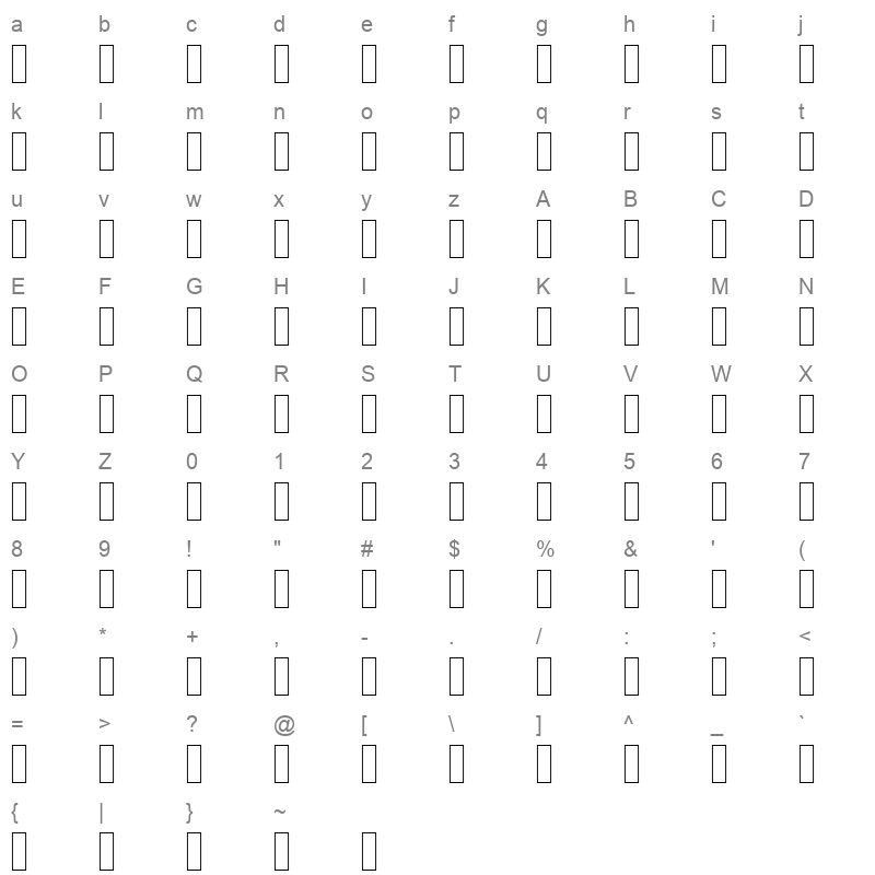 ACS Zomorrod Bold Character Map