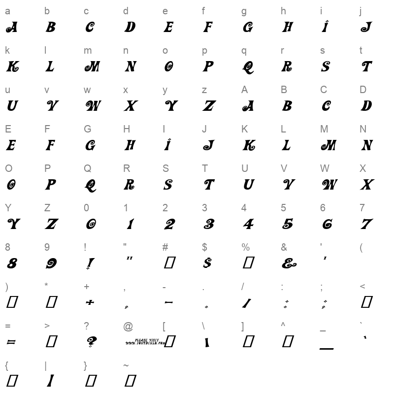 action is jl expanded italic Character Map
