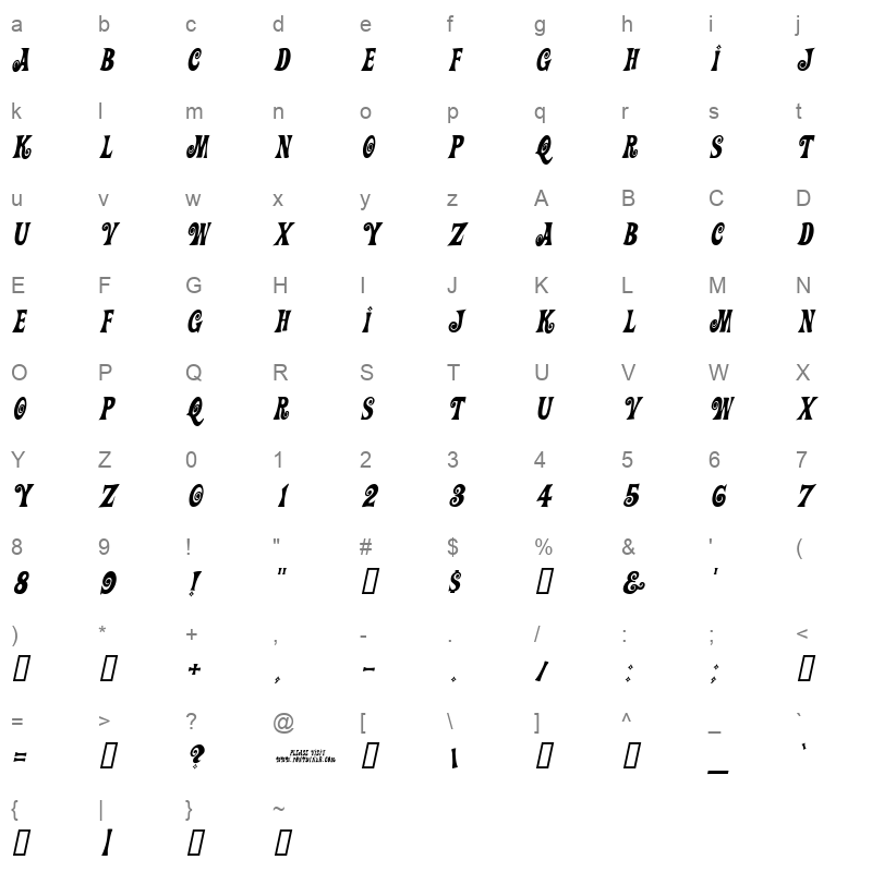 action is jl italic Character Map