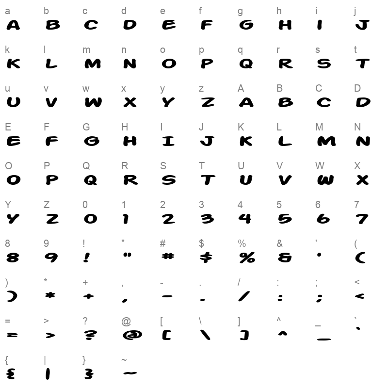 action man extended bold Character Map