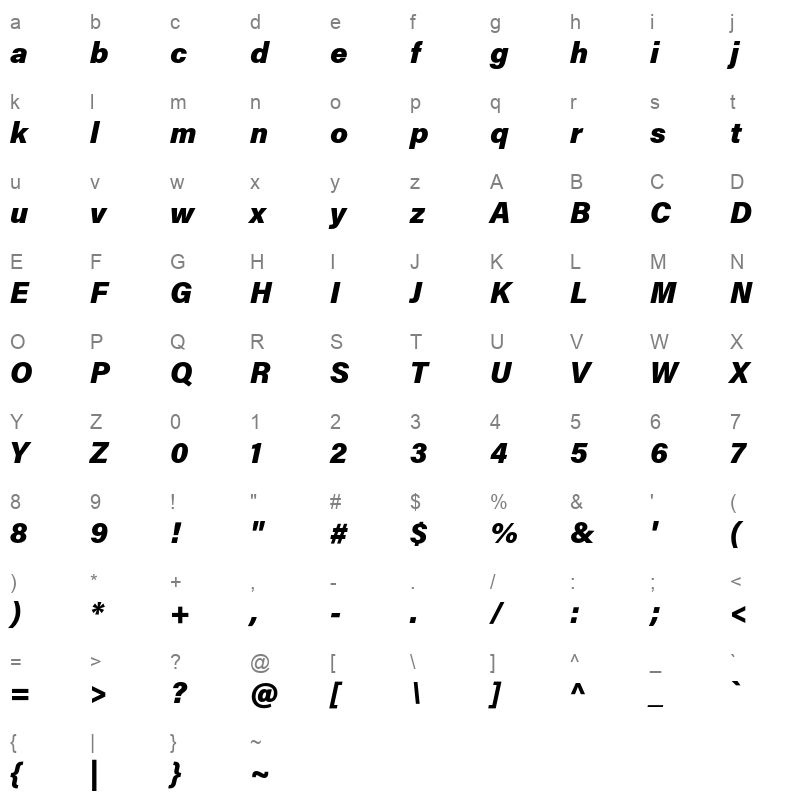 acumin pro black italic Character Map
