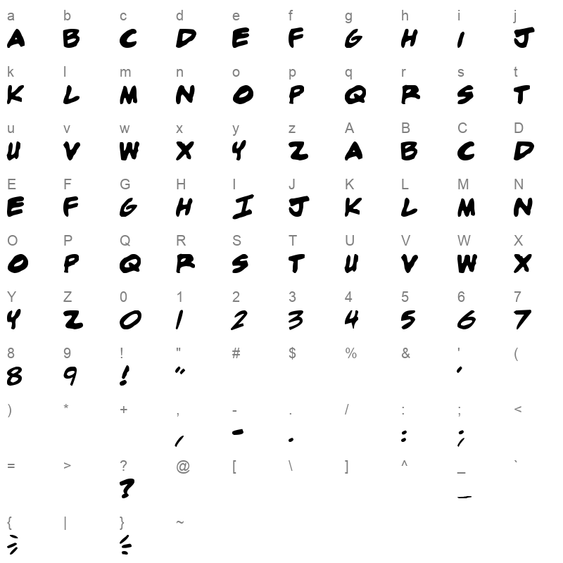 adam warren 02 bold Character Map
