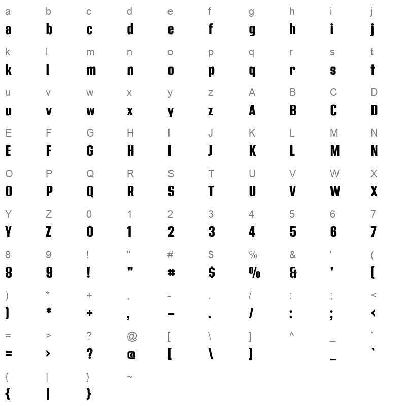 address sans pro condensed bold Character Map
