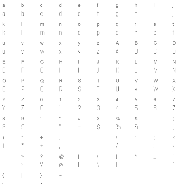 address sans pro thin Character Map