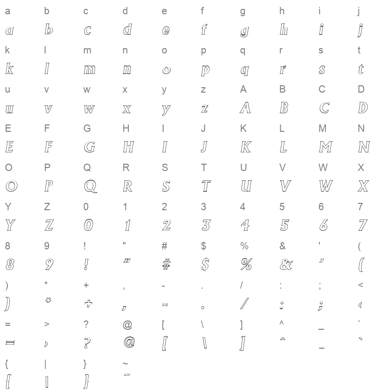 adelon outline bold italic Character Map