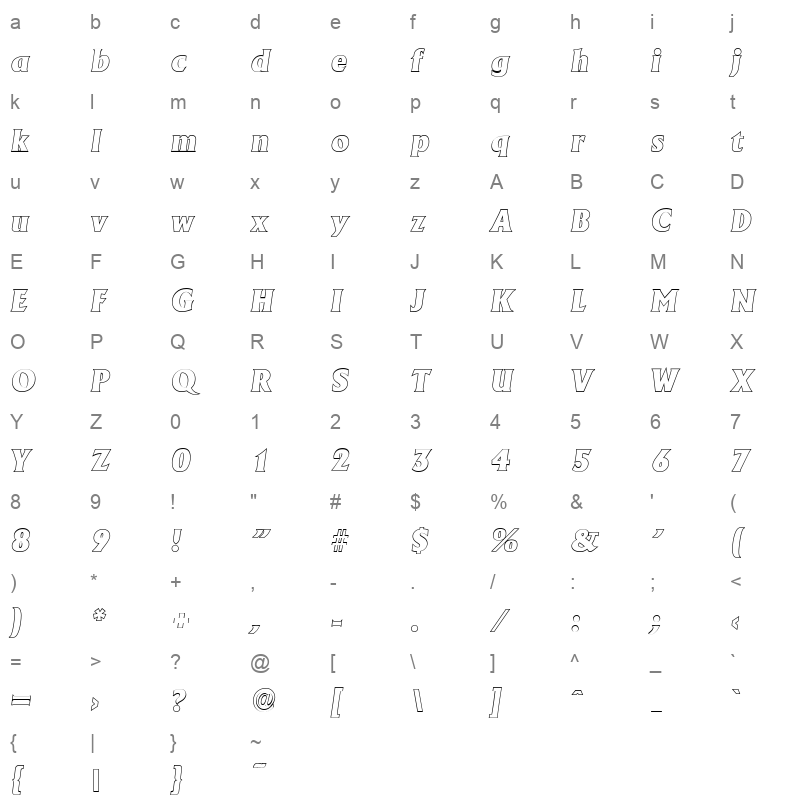 adelon outline heavy italic Character Map