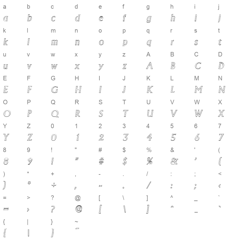 adelon outline italic Character Map