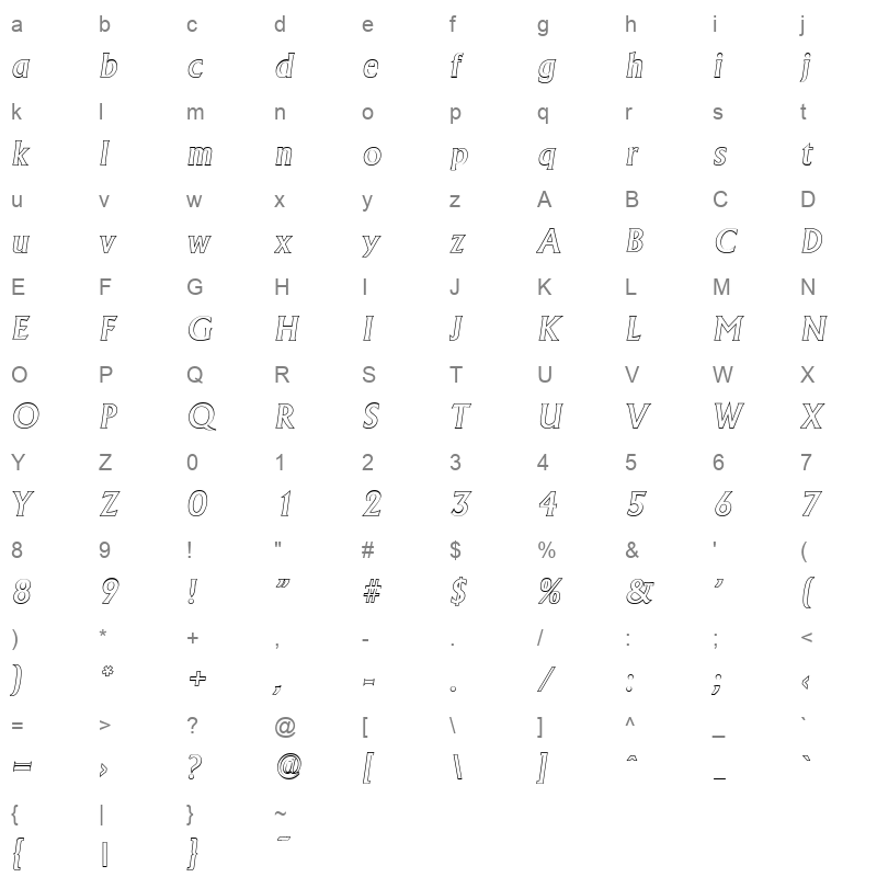 adelon outline medium italic Character Map