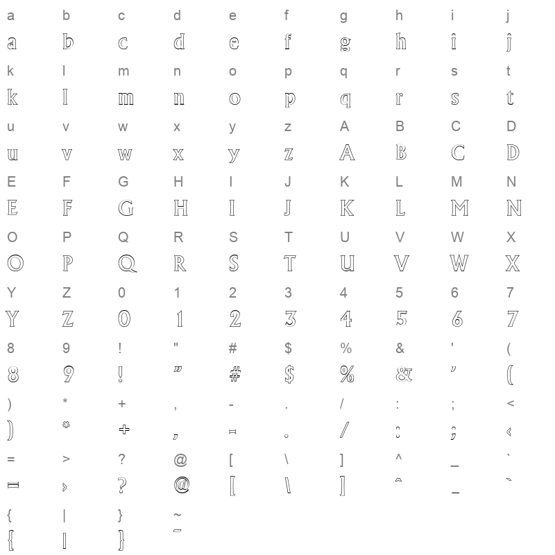 adelon outline medium Character Map