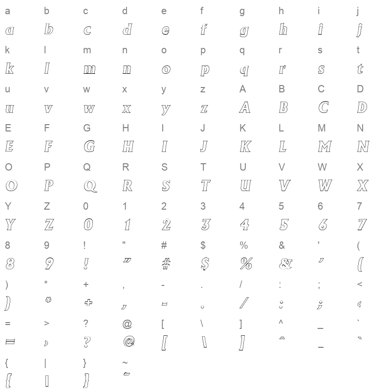 adelon outline xbold italic Character Map