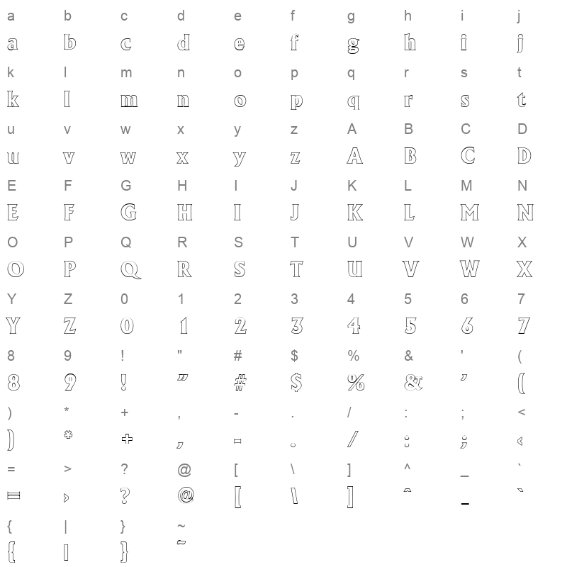 adelon outline xbold Character Map