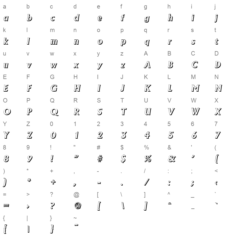 adelon shadow bold italic Character Map