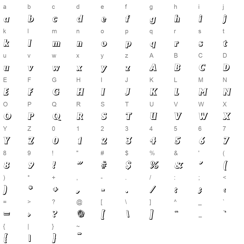 adelon shadow heavy italic Character Map