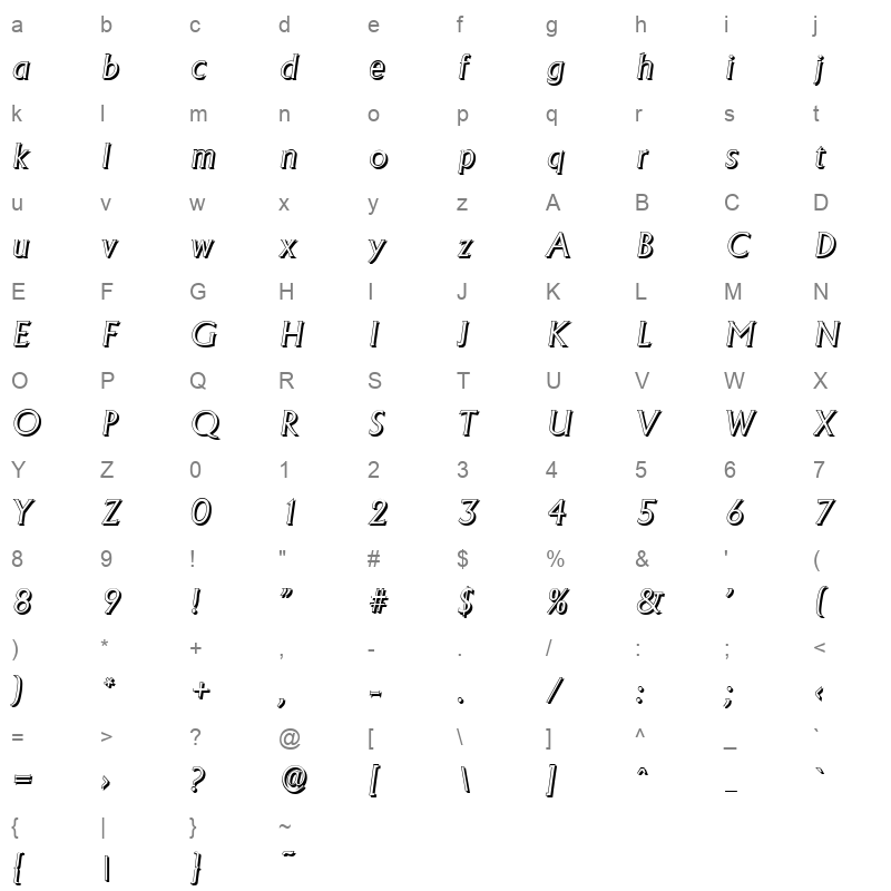 adelon shadow light italic Character Map