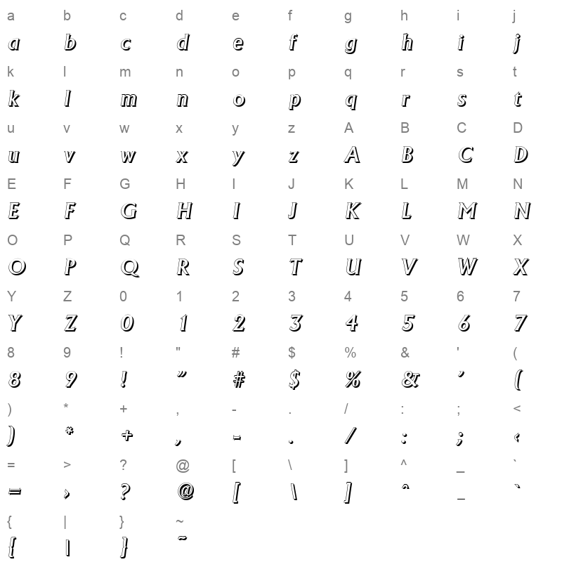 adelon shadow medium italic Character Map
