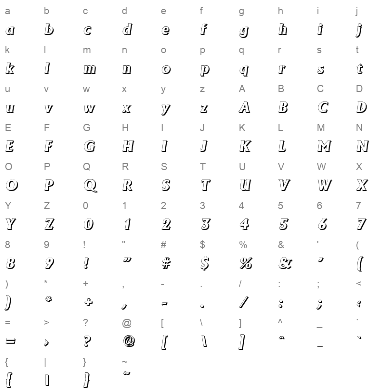 adelon shadow xbold italic Character Map