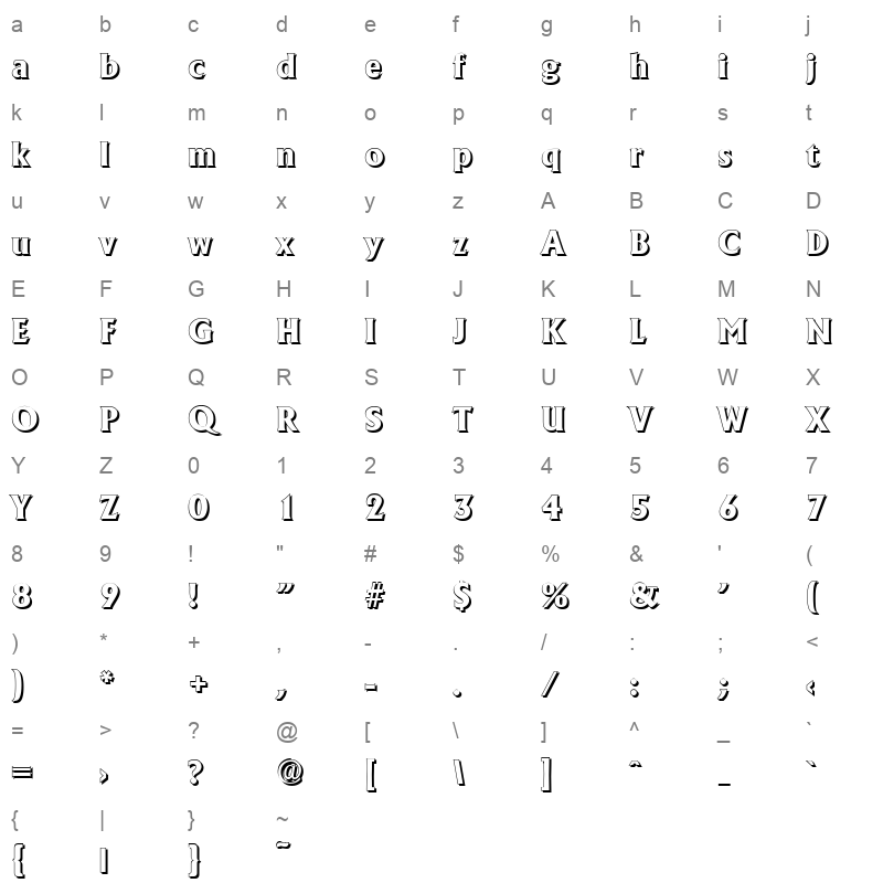 adelon shadow xbold Character Map