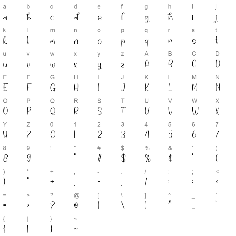 Adenita OTF Character Map