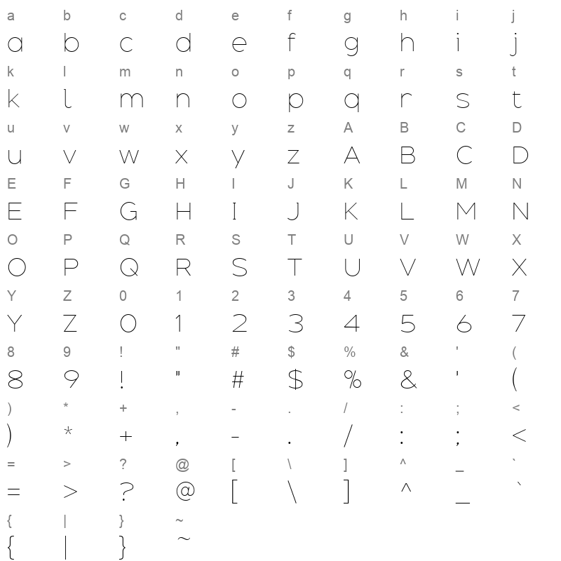 adequate extralight Character Map