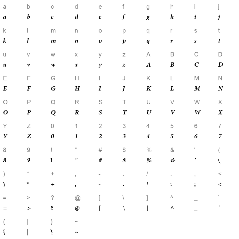 AdobeArabic BoldItalic Character Map