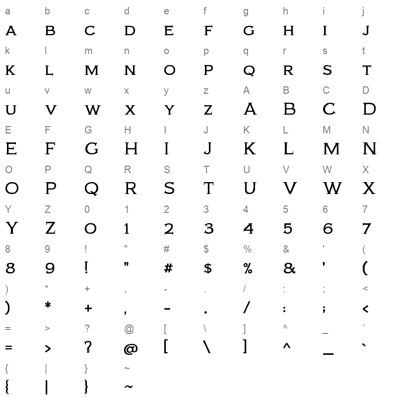 adorn copperplate Character Map