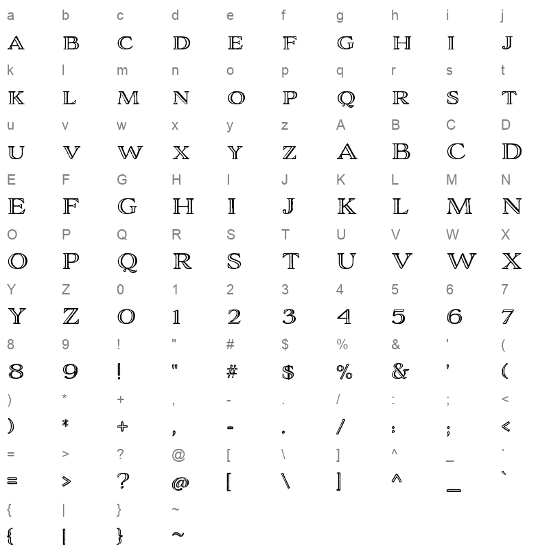 adorn engraved expanded Character Map